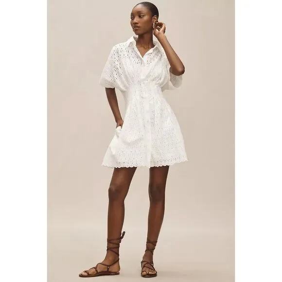 New Anthropologie The Tobie Eyelet Mini Shirt Dress by Exquise Size M - Picture 1 of 12